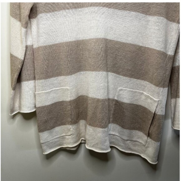 Eileen Fisher Beige Organic Linen Sweater Women’s Neutral Stripe 3/4 Sleeve - Picture 5 of 7